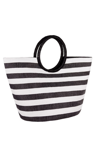 Straw Tote in Black & White
